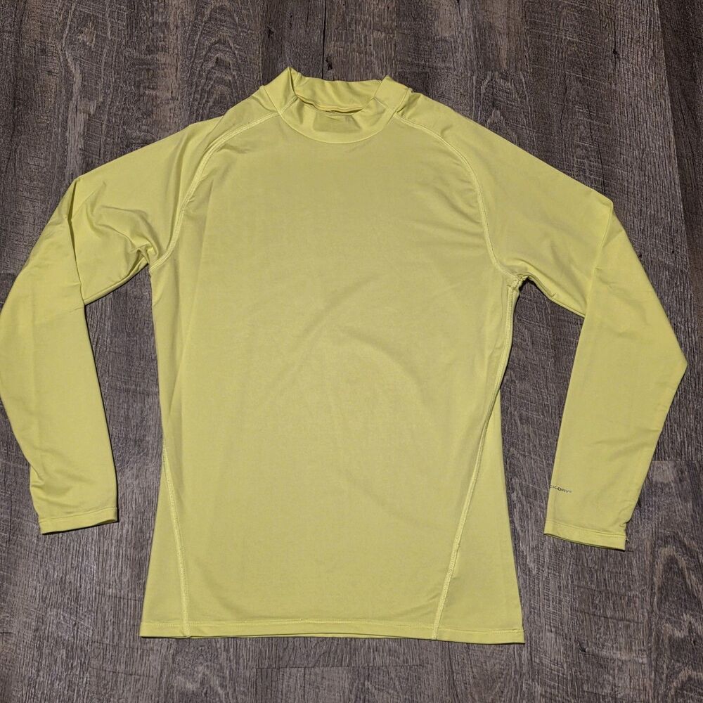 Layer 8 T Shirt High Vis Yellow Compression Mock Neck Long Sleeve Qwick-Dry MED